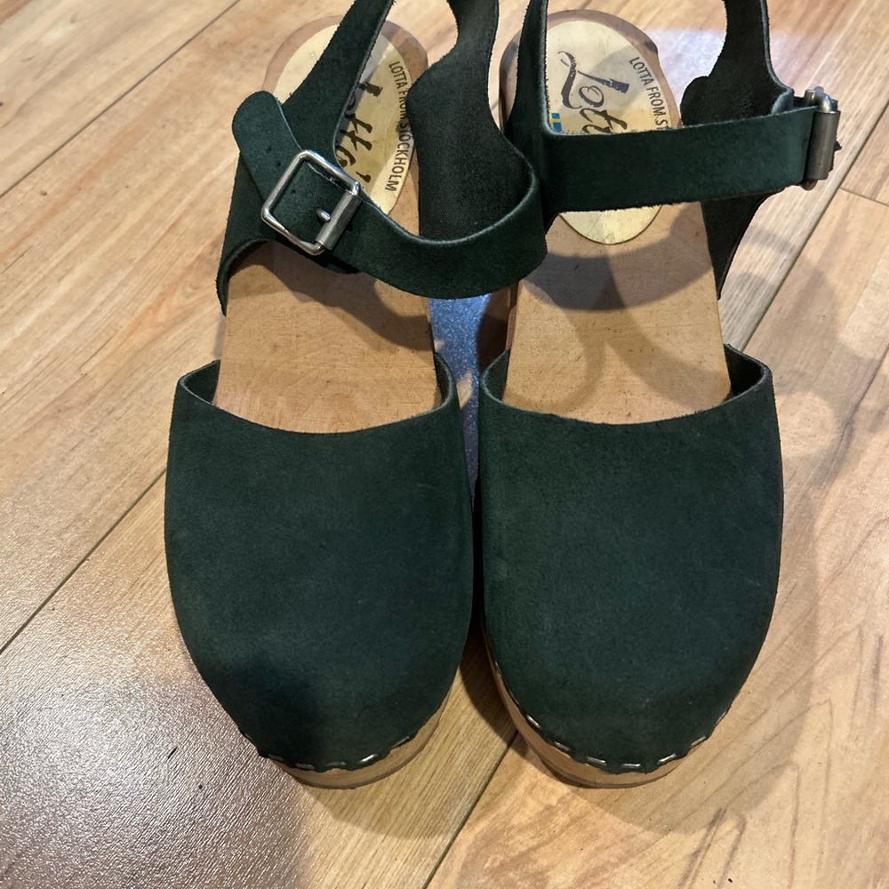Lotta From Stockholm Green Mules with Wooden Sole
